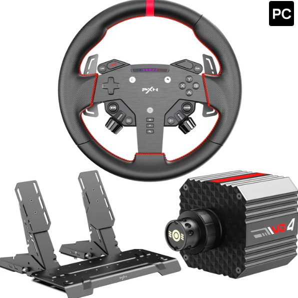 PXN VD4 バンドル ゲーム ステアリング ホイール サーボ ダイレクト ドライブ 4Nm ベース ホール 磁気ペダル レーシング シミュレーター セット PC 用