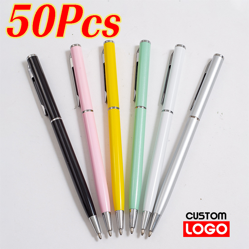 50 個カスタムロゴ金属ボールペンレタリング彫刻名文房具ペンギフト学生広告ビジネスボールペン