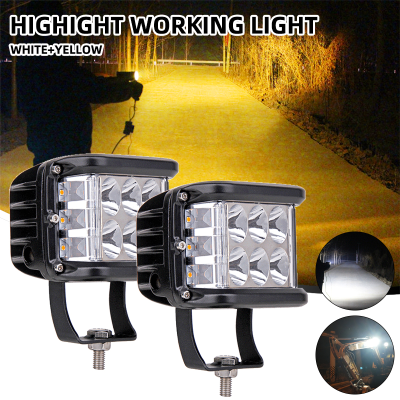1/2 個車作業ライトバー 12smd 3030 チップ白黄色点滅補助 LED ヘッドライト 4 × 4 オフロード SUV トラクターボートトラック