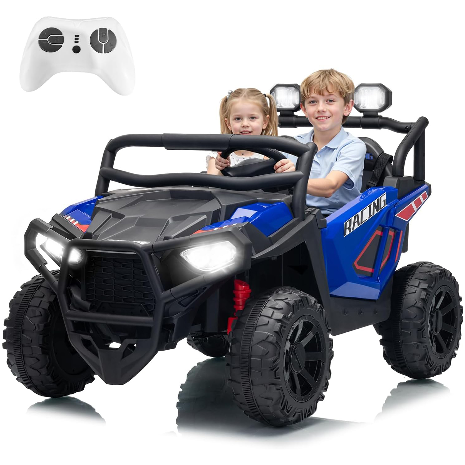 24V 2人乗り UTV 車のおもちゃ 大きな子供向け リモコン付き、3スピード、LEDライト、Bluetooth、4輪サスペンション、3-8歳