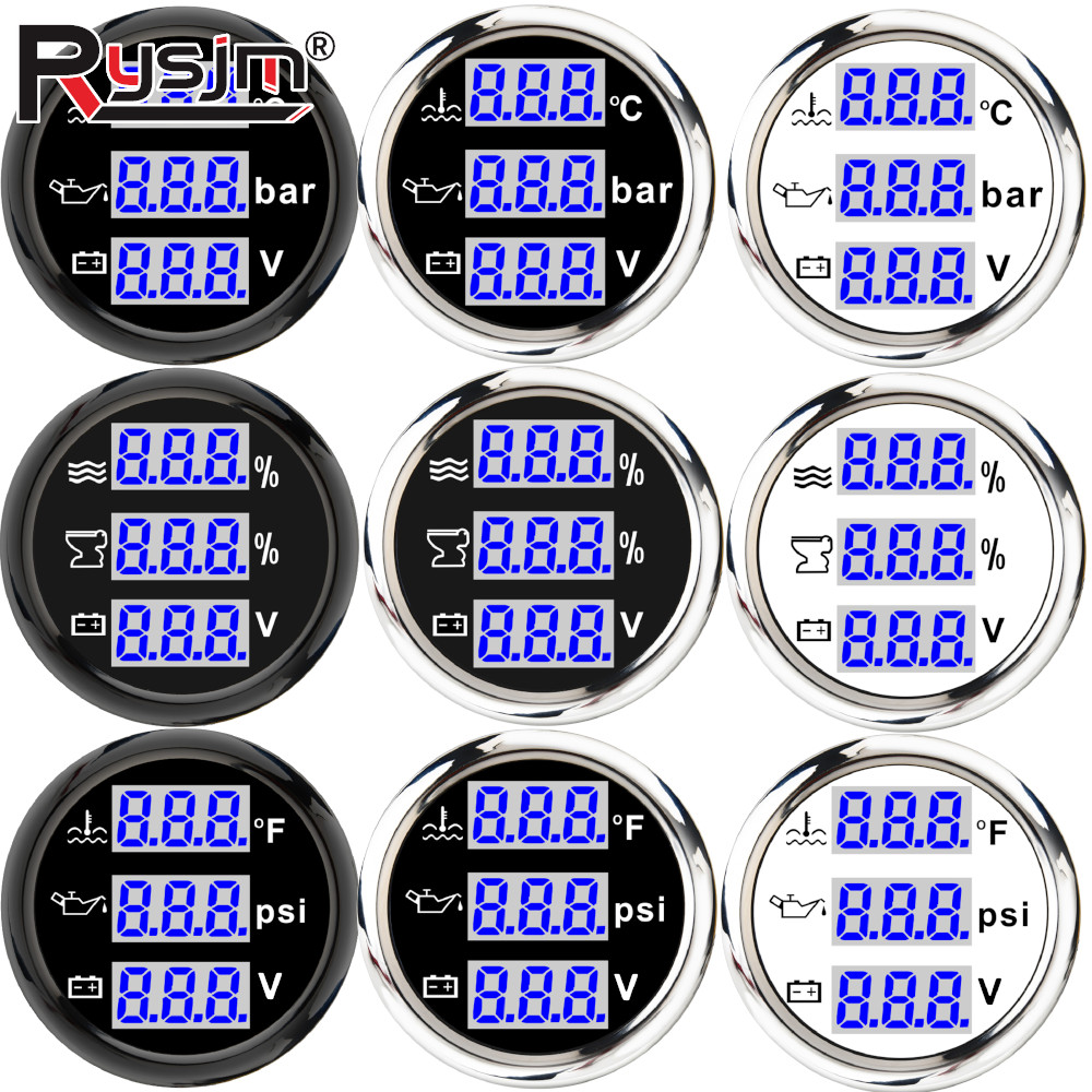 52 ミリメートル 3 で 1 デジタルゲージ水温℃/℉油圧バー/PSI 電圧計カーボート 12 V/24 V 青色のバックライト付き