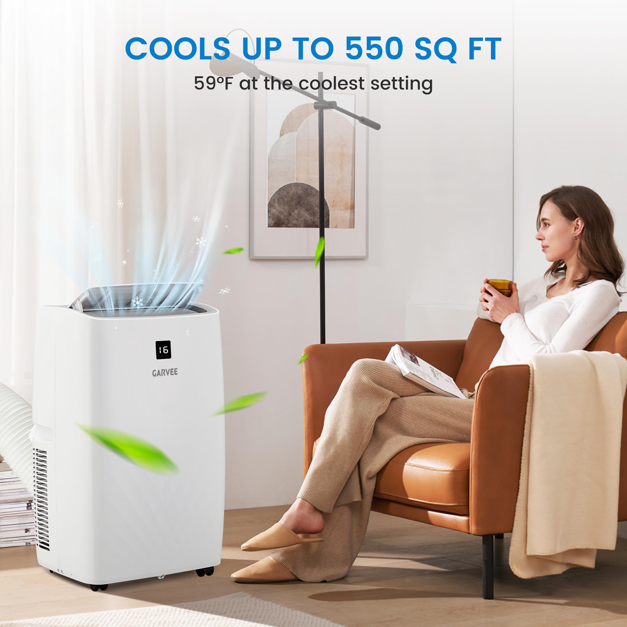 12000 BTU ポータブルエアコン ホワイトボディ ブラックトップカバー 3-in-1 クール除湿ファン ポータブル AC ユニット 静音モード 24 時間タイマー 簡単設置 中規模の部屋用ポータブル空気クーラー