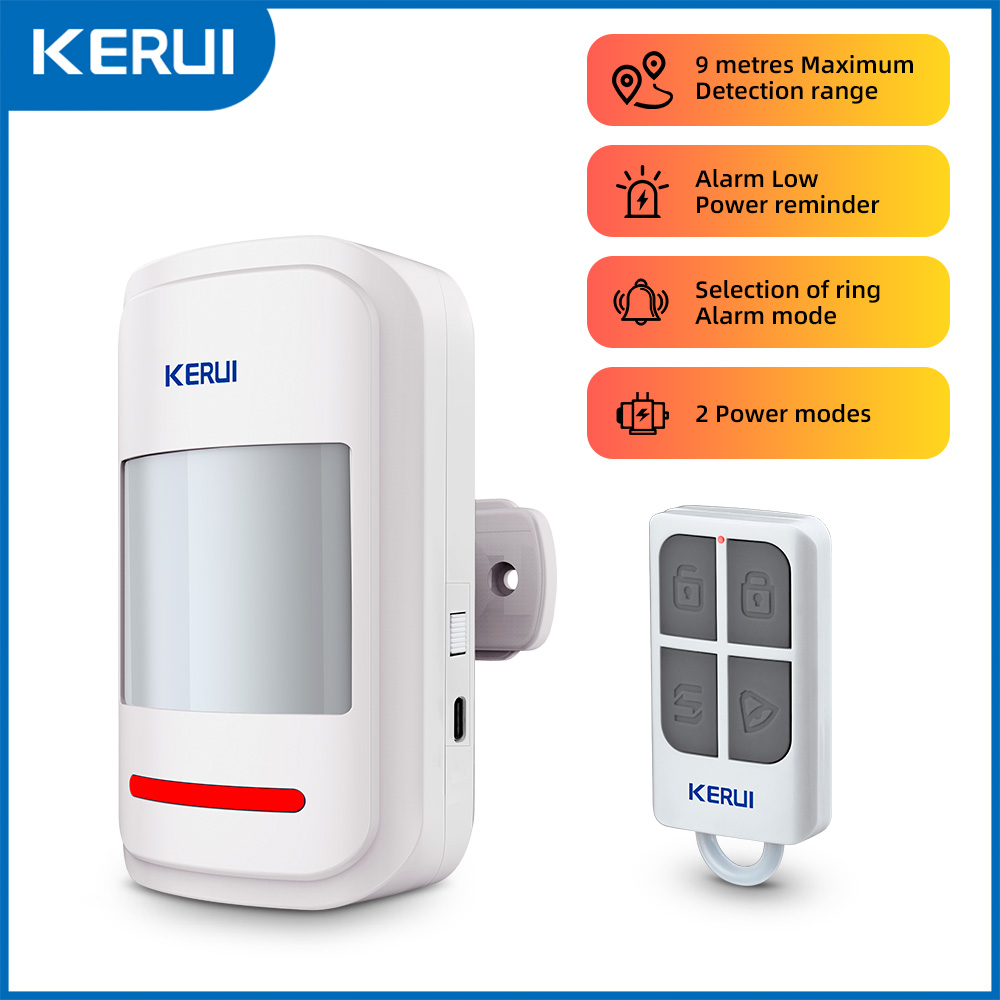 KERUI HW19 PIR モーションセンサー検出器アラーム 警報音付き / ドアベルリングリモコン付き 高齢者向け SOS を作動/解除する
