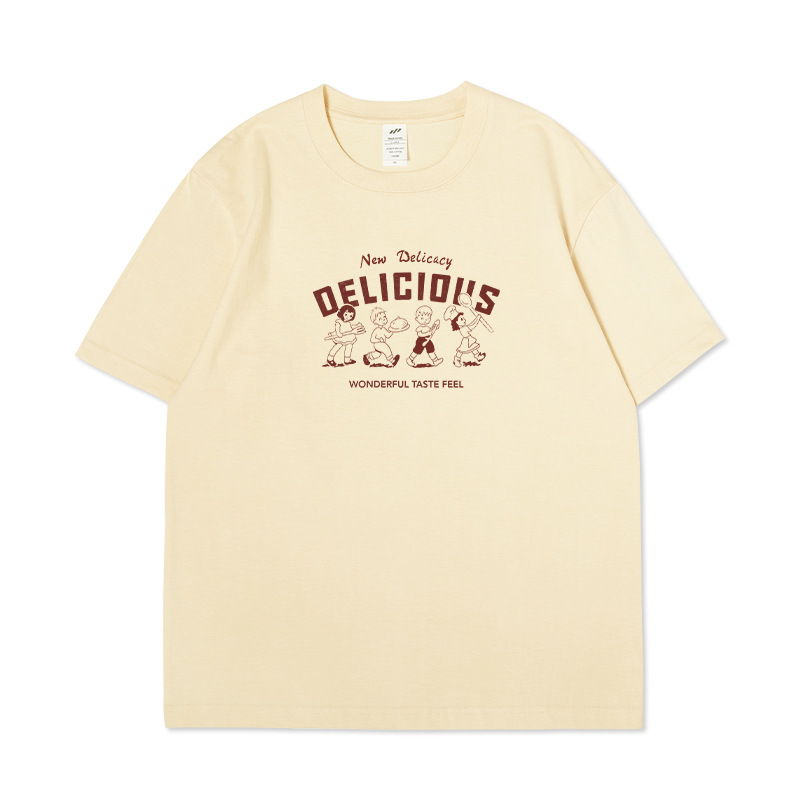 トレンディなメンズカジュアル漫画プリント通気性コーマ綿 200 グラムルーズフィット半袖 Tシャツファッション