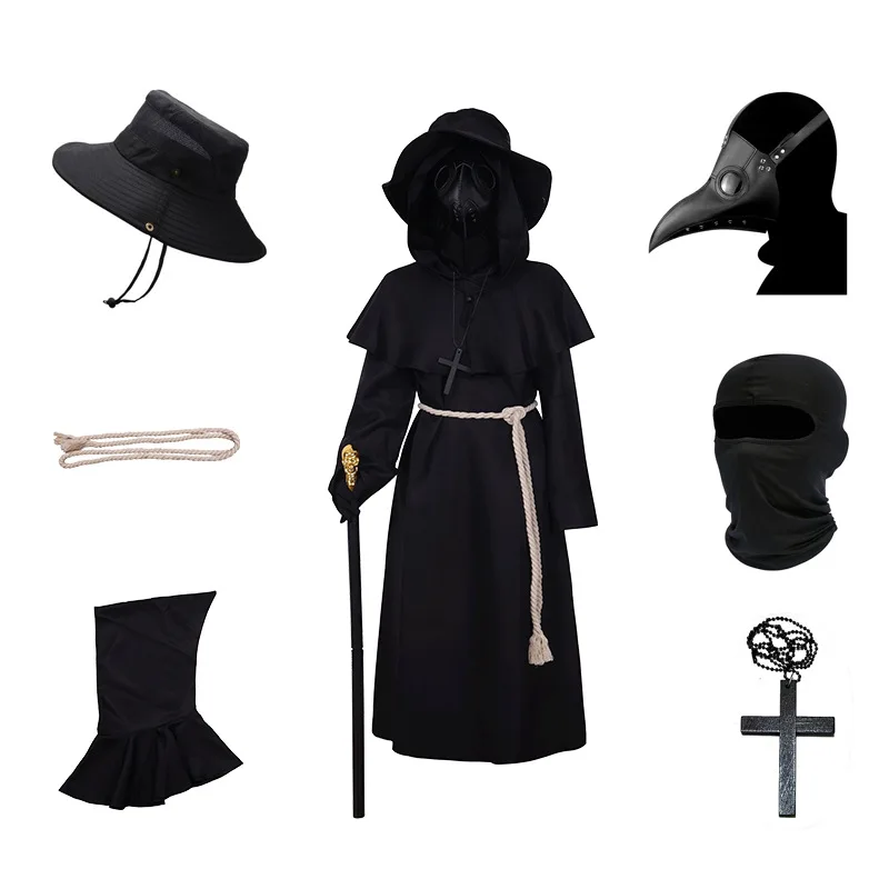ペストドクターコスプレ衣装黒フード付きマント制服ボーイズ大人ハロウィンカーニバルコスプレドクターローブハロウィンコスチューム