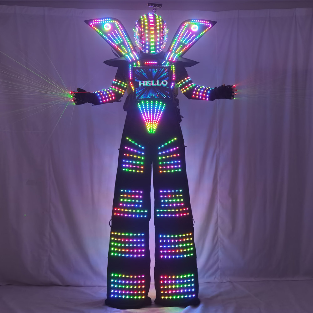 Traje LED ロボット衣装服高床式ウォーキング発光スーツジャケット胸ディスプレイヘルメットレーザー手袋