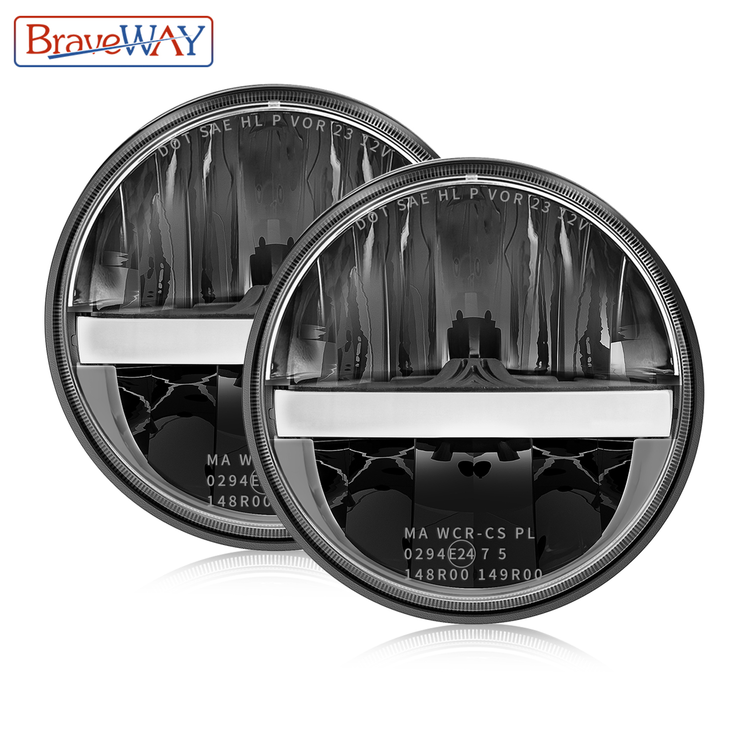BraveWAY 7 インチラウンド LED ヘッドライト、オートバイ/オフロード/ピックアップ/トラック、ハーレー、ヤマハ、ホンダ、ジープラングラー用