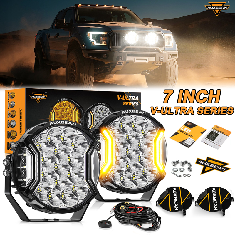 AUXBEAM 7 インチ LED ワークライトポッドデイドライビングランプサイドシューターポッドライト DRL 配線ハーネス付き ATV UTV SUV オフロード