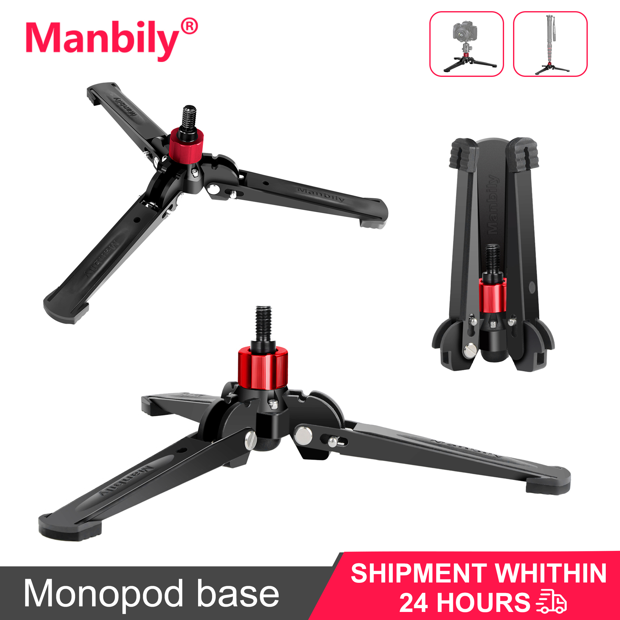 Manbily M-2 卓上三脚サポートブラケットプロ一脚アルミ 3/8 "ネジカメラ電話写真撮影スタンドベース