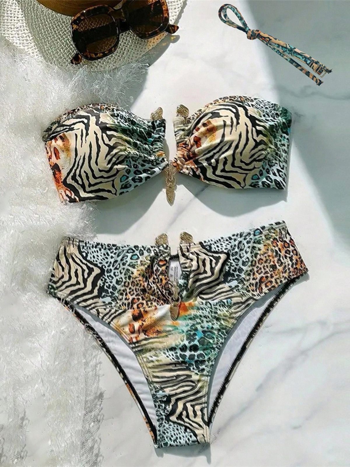 S - XL 入浴者水着水泳セクシーなヒョウ柄バンドゥビキニ女性水着女性水着 2 ピースビキニセット