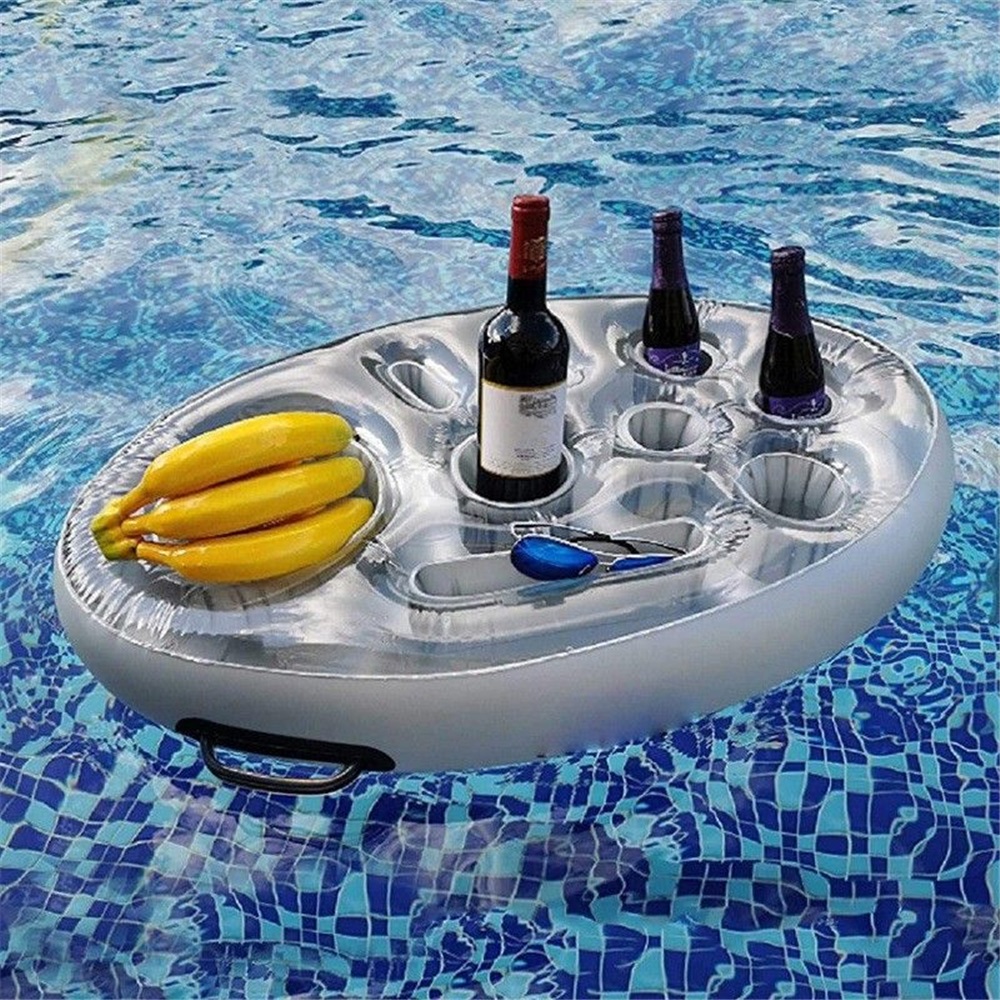 インフレータブルプールビールテーブルクーラーフローティングバートレイプールマットレス水食品飲料ホルダー水泳アクセサリー