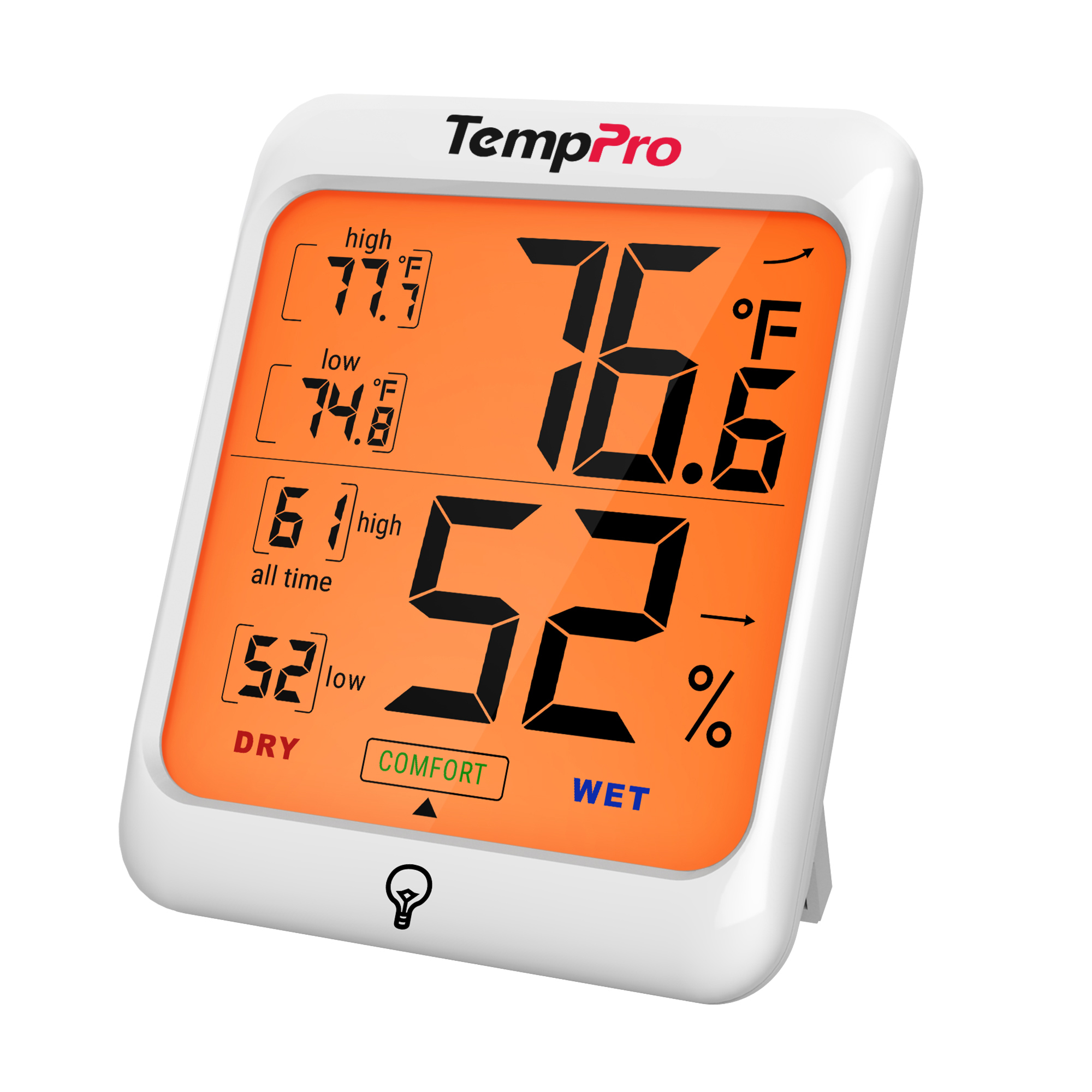 TempPro TP53 屋内デジタル温度計湿度計湿度ウェザーステーションホームルーム温度計タッチバックライト付き