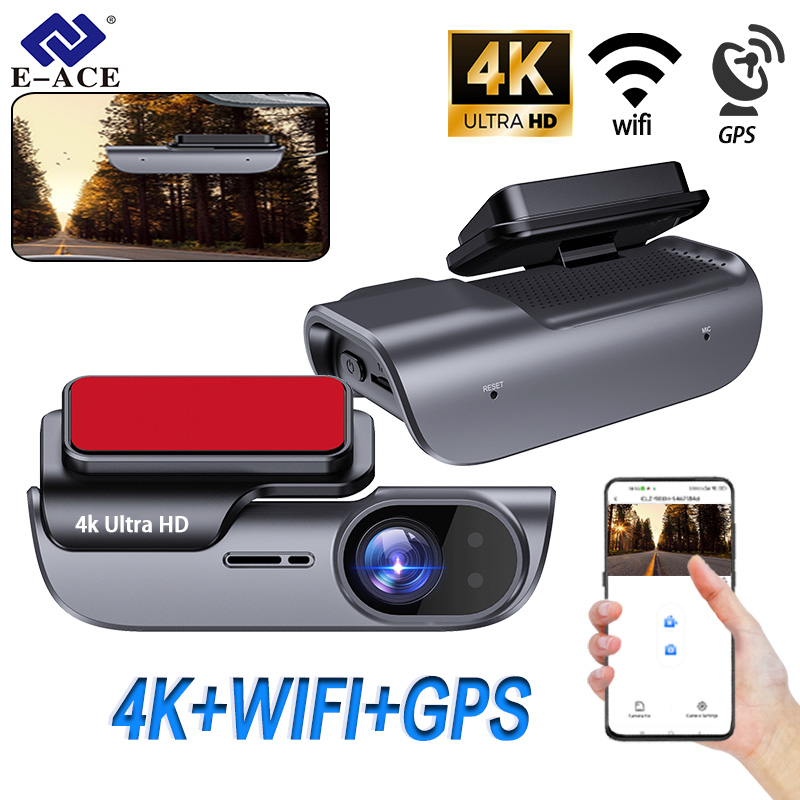 E-ACE 4K 車ダッシュカメラ UHD 録画車 DVR ナイトビジョンビデオレコーダーダッシュカム GPS Wi-Fi サポート 24 時間駐車監視