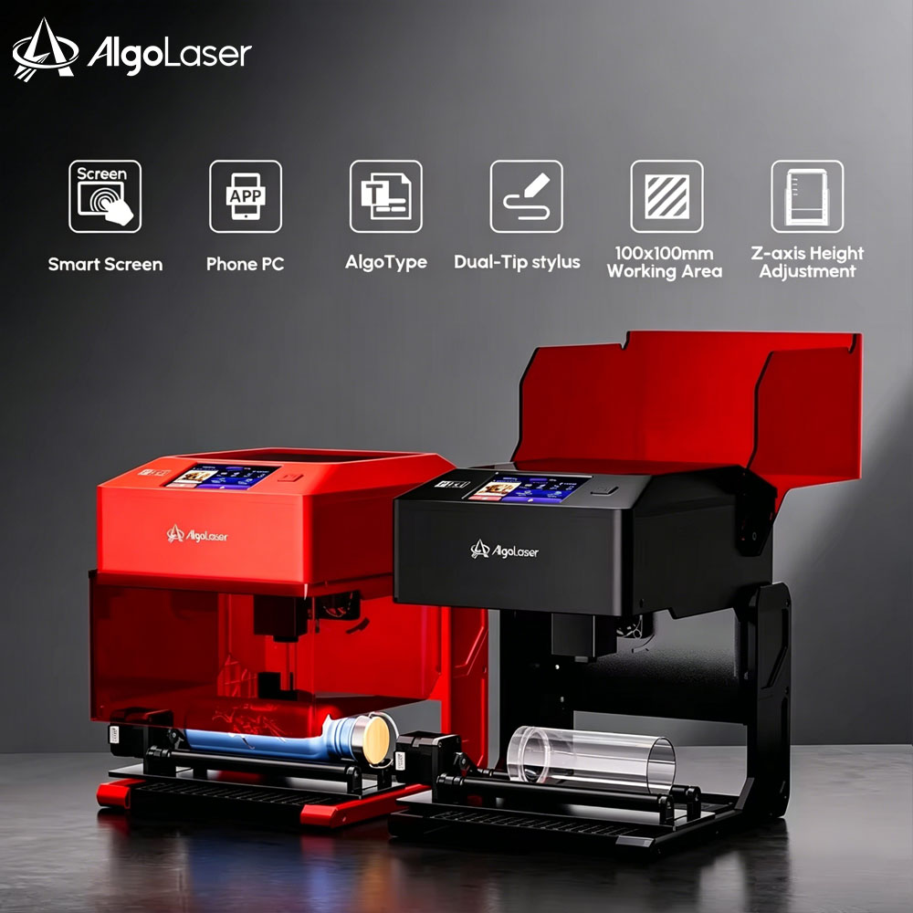 AlgoLaser レザーコーティングされた金属ガラス木材ミニレーザー彫刻キットガラスエッチングマシンロータリーポータブル木工彫刻機ロータリーローラー付き高精度彫刻カッター DIY Ho
