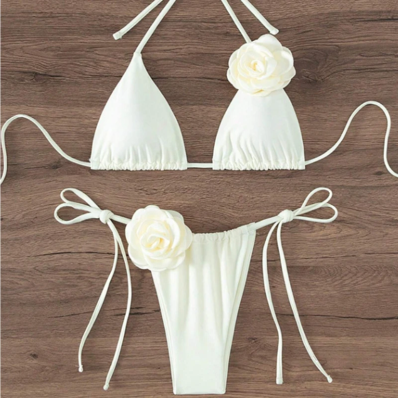 S - L セクシーな 3D 花ホルターストラップビキニ女性水着女性水着ツーピースビキニセット入浴者水着水泳