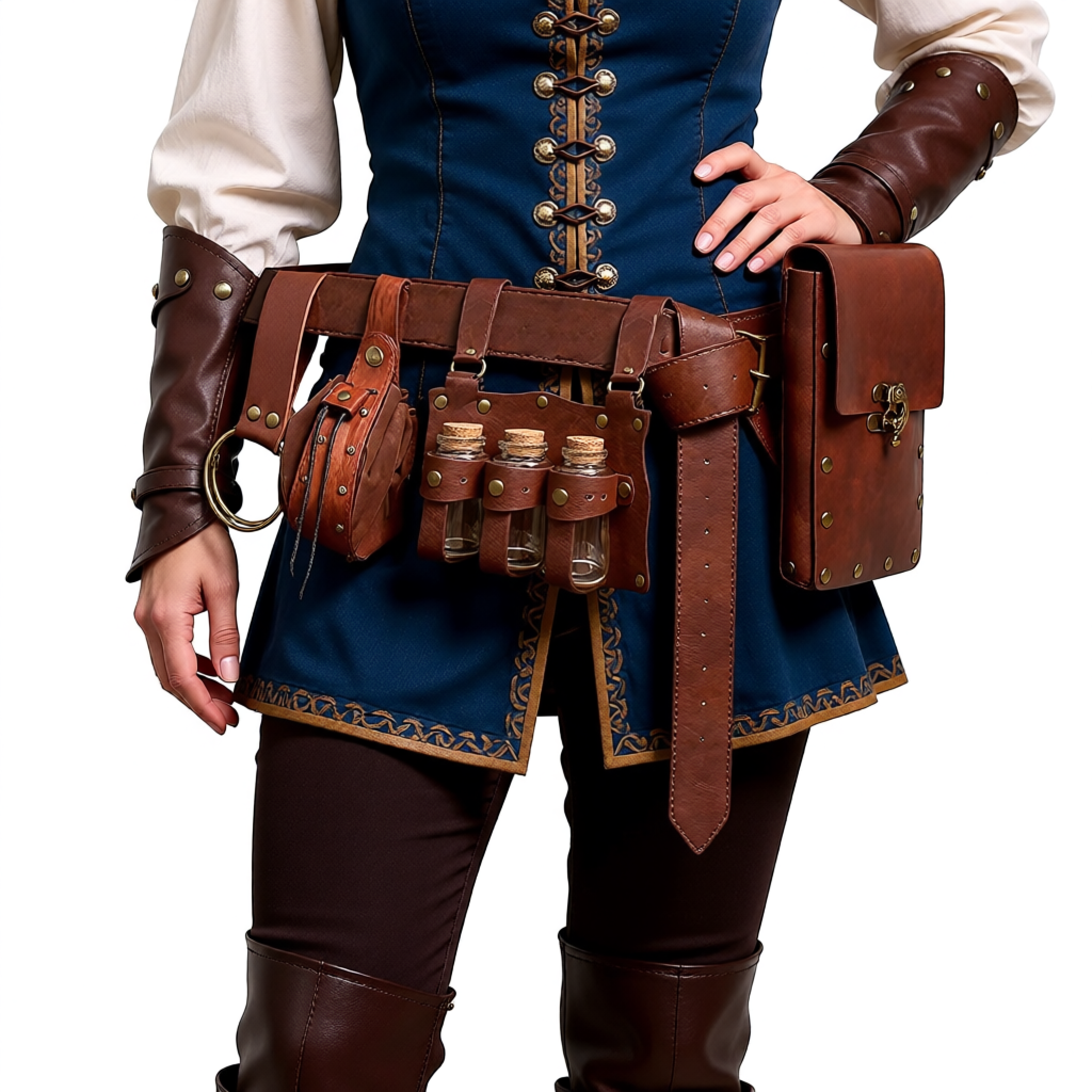 5 ピース/セット中世レザーベルトウエストバッグルネサンススチームパンクヴィンテージウエストパックコスプレハロウィンコスチュームアクセサリーセット