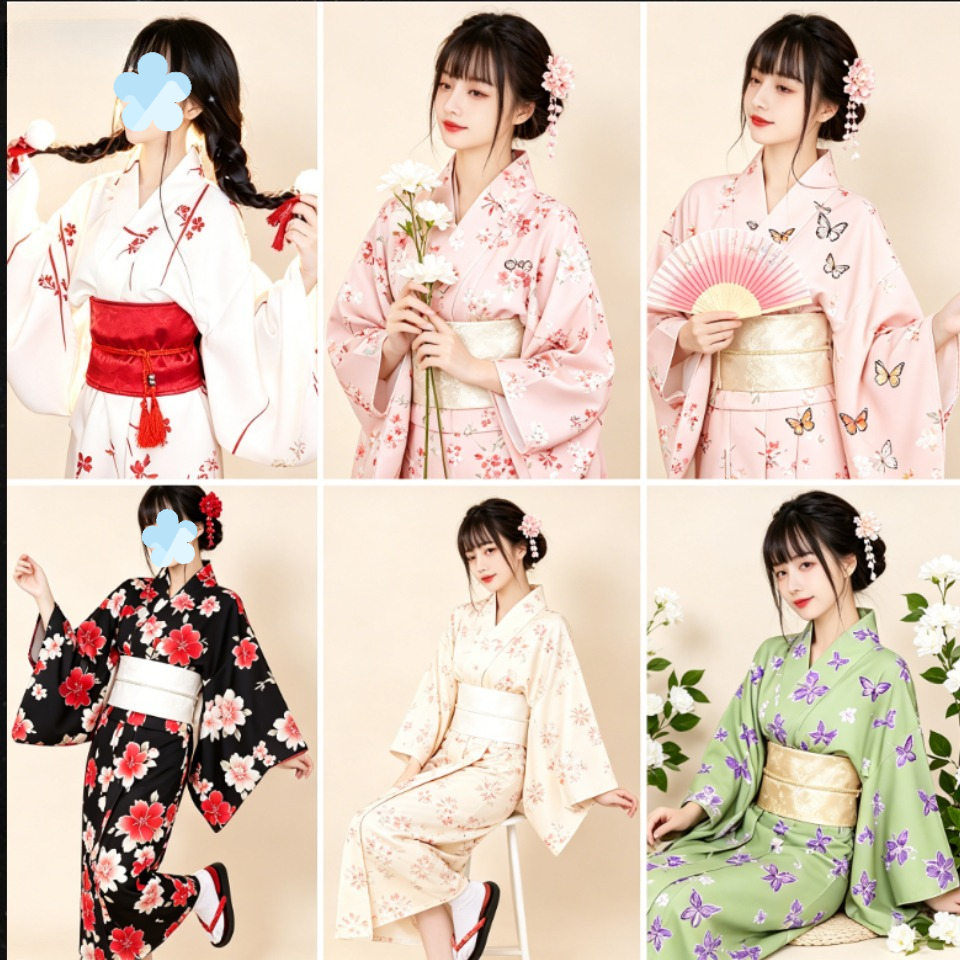 新しい改良された伝統的な日本の着物浴衣、スタジオポートレート写真やテーマの服装のためのエレガントなフォーマル衣装