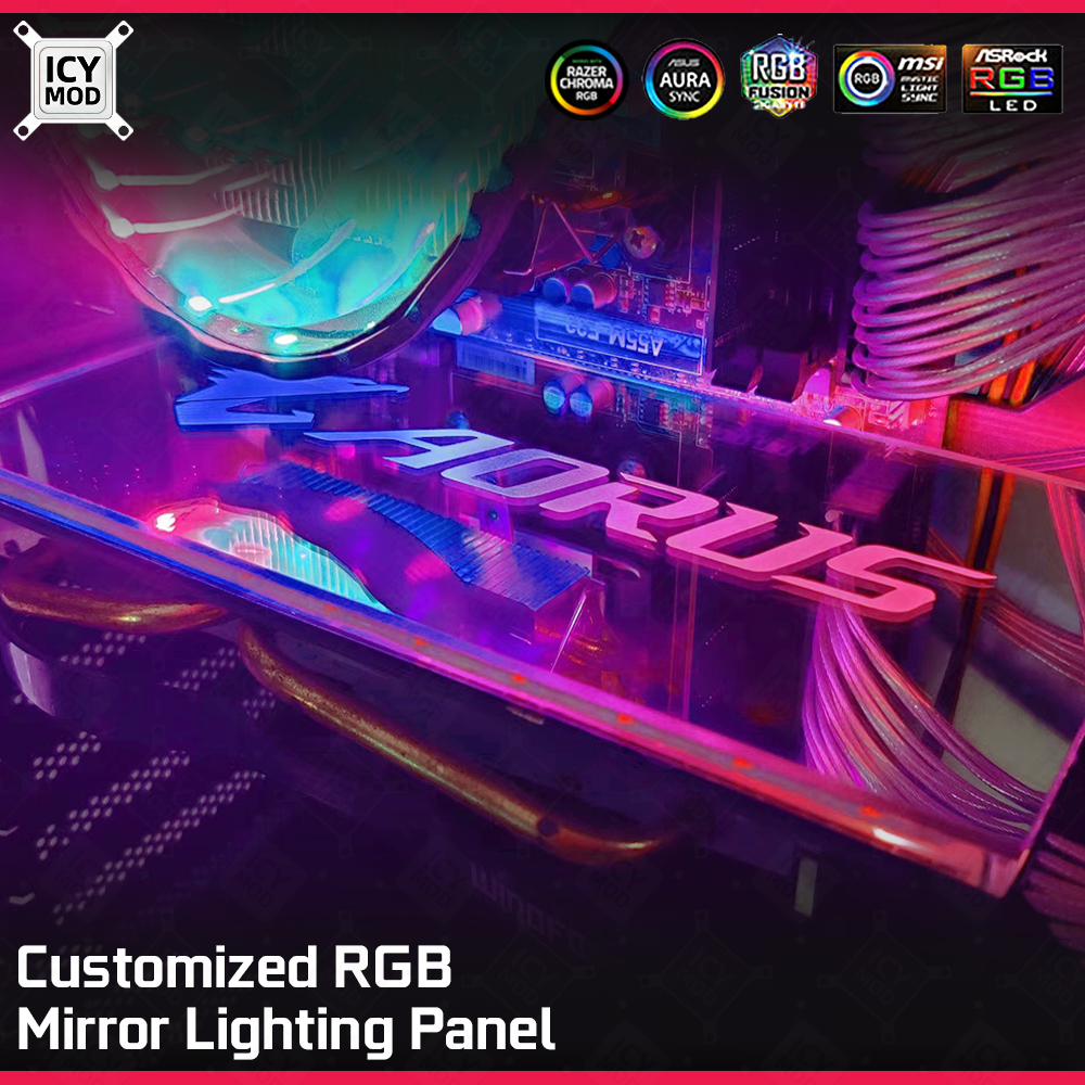 ICY MOD ミラー RGB 照明パネルカスタマイズテーマパターンテキスト彫刻 PC ゲーム 5V3PIN/12V4PIN AuraSync 発光パネル MOD