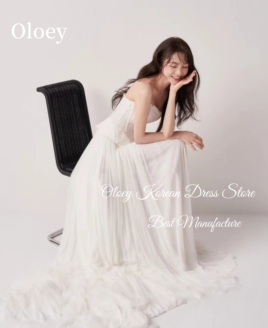 OLOEY プリーツウェディングドレスストラップレスドレープ A ラインイブニングパーティードレス韓国写真撮影ブライダルレセプションドレスカスタマイズ