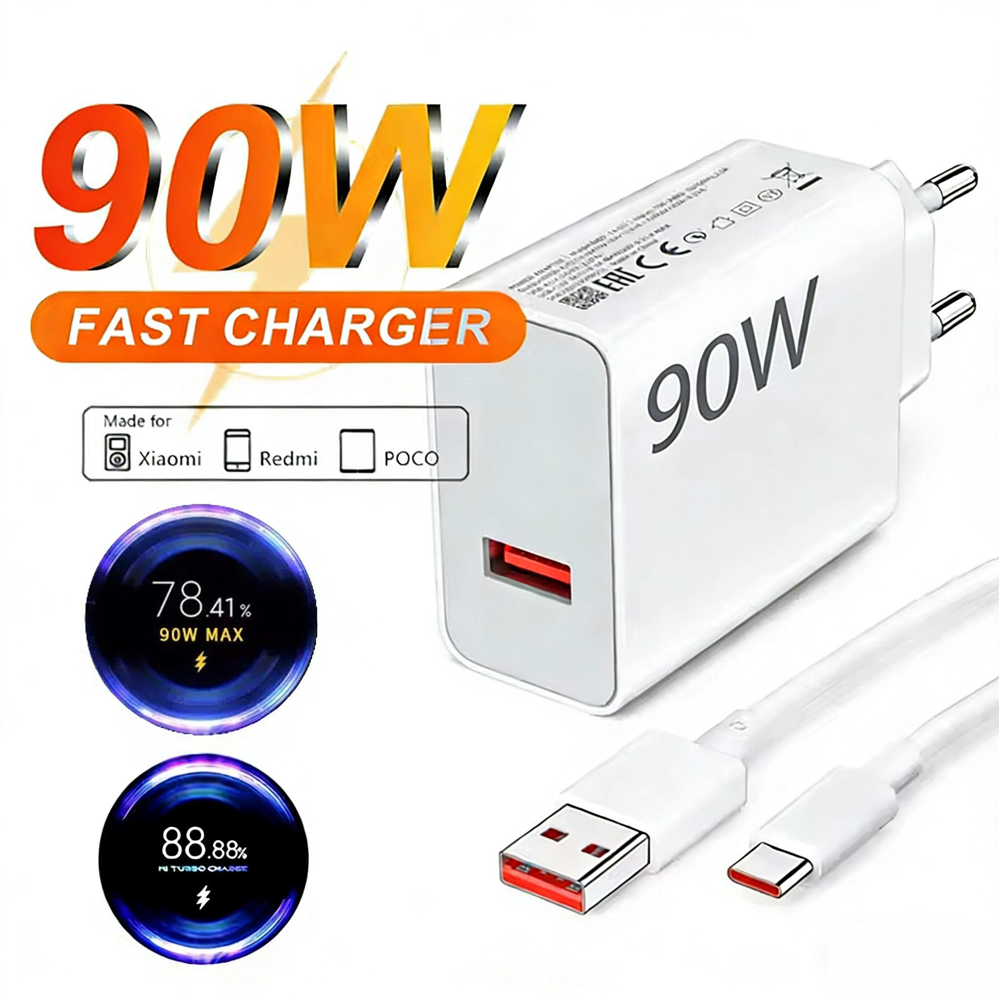 90 ワット USB 急速充電器 Xiaomi 15 14 13 12 11 10 Ultra Redmi Note 12T 13 Pro Turbo 急速充電タイプ C USB 充電ケーブル