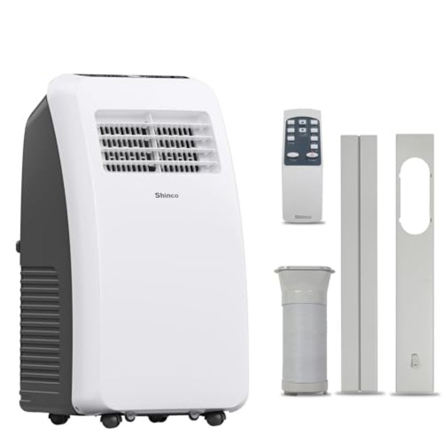 寝室/オフィス用ポータブルエアコン、アルミニウムハウジング、白、3-in-1冷却/除湿機能付き8000 BTU冷却能力