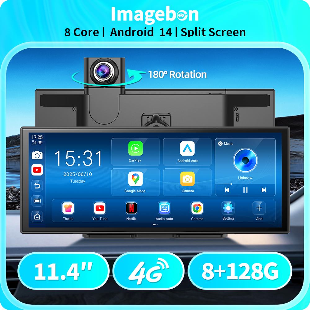 Imagebon M70 11.4インチ 4G Android 14 8 128G ダッシュカム 8コア ワイヤレス CarPlay
