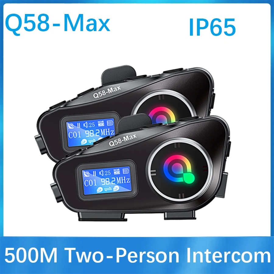 Q58-MAX オートバイヘルメット Bluetooth ヘッドセットインターホン LED 照明デュアル 500 メートル IP65 定格防水ステレオ FM ラジオインターホン