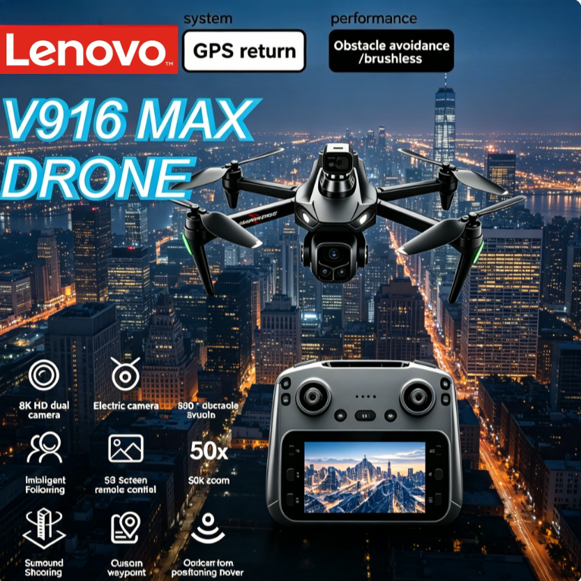 レノボ V916MAX ドローン 5G FPV 折りたたみ式ドローン 4K 8K デュアルカメラ GPS オートリターンレーザー障害物回避画面リモコン