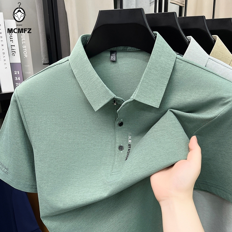 クールタッチメランジニットポロ Tシャツ男性 3 ボタンラペルスリーブサイドプリントストレッチ通気性抗汗ウォーキングアパレル