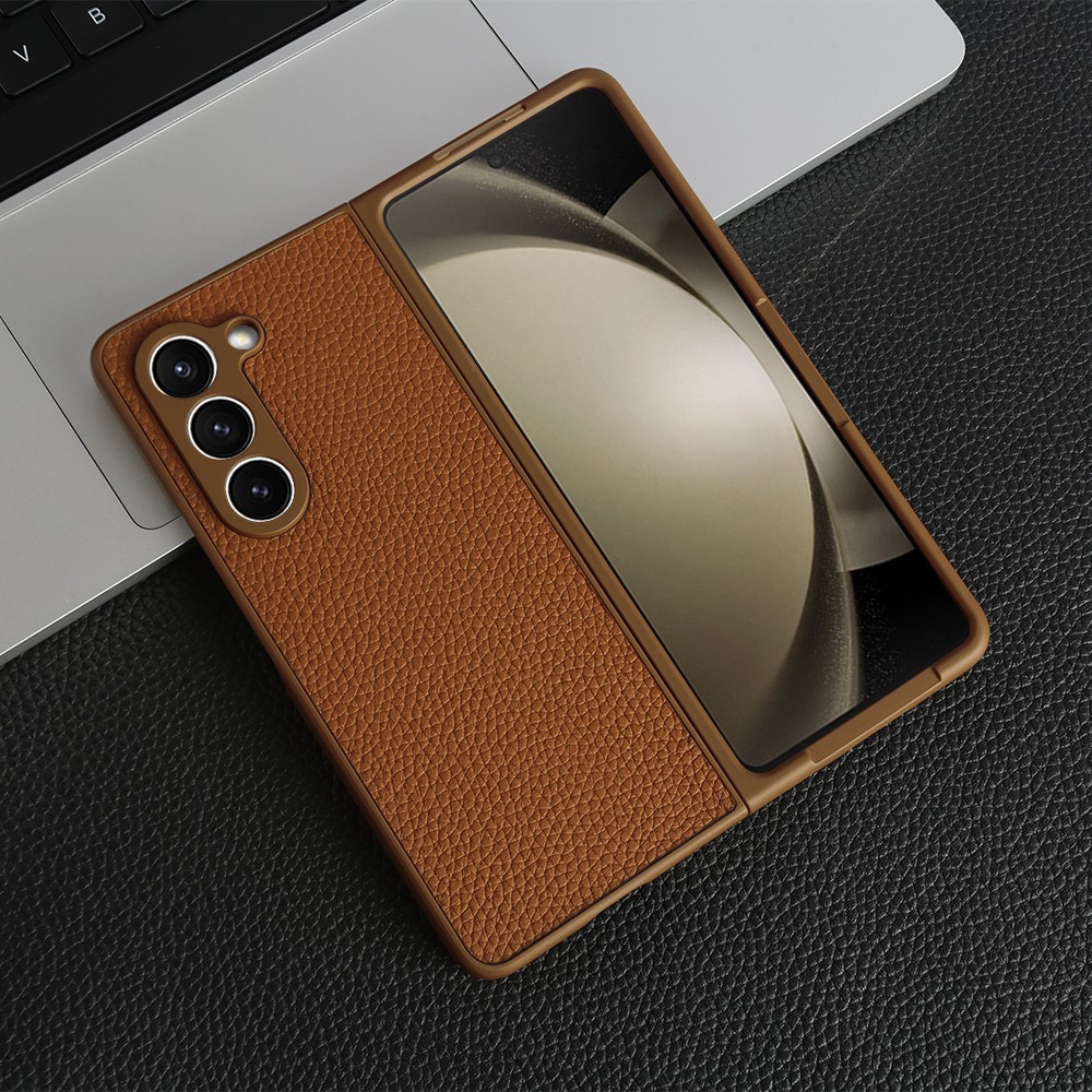 ケースサムスンギャラクシー Z フォールド 5 Fold4 Fold3 Fundas 高級ライチ本革ケース Galaxy Fold5 電話カバー Coque シェル