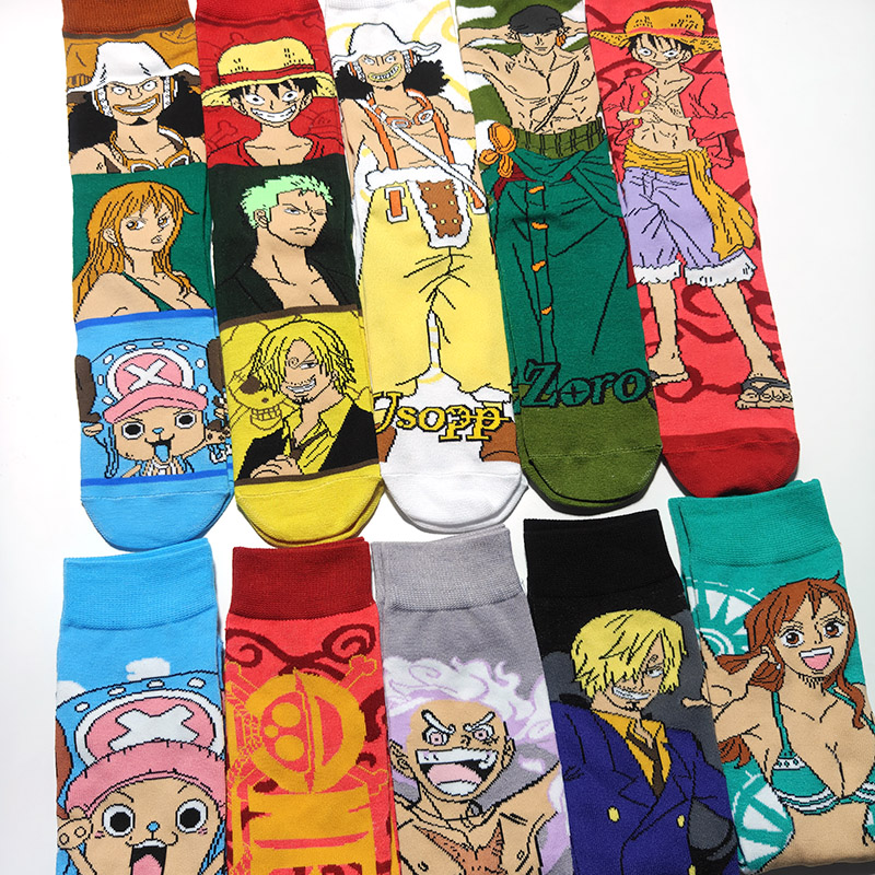 5 ペアバンダイワンピースユニセックス漫画アニメソックスヒップホップストリートスタイルノベルティおかしいカジュアルクルーソックス男性女性のための