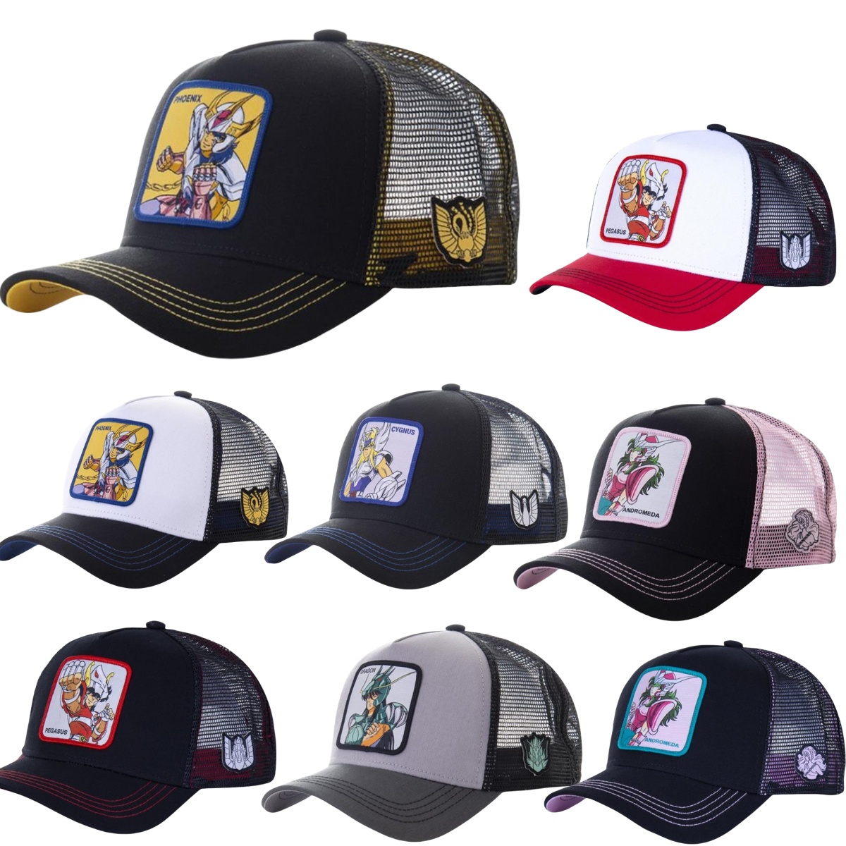 アニメ聖闘士星矢綿野球帽高品質調節可能なヒップホップメッシュトラック運転手メッシュ夏の日よけ通気性キャップ帽子