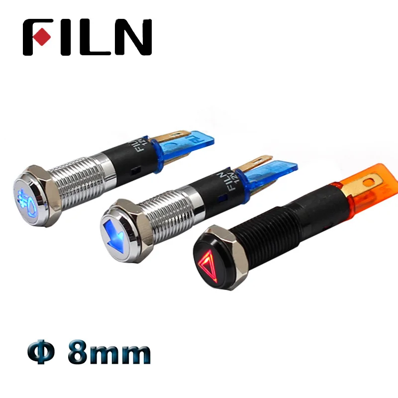 8mm 12V 24V 2pins led symbol illuminated indicator light led pilot lamp car dashboard warning light signal light  motorcycle
