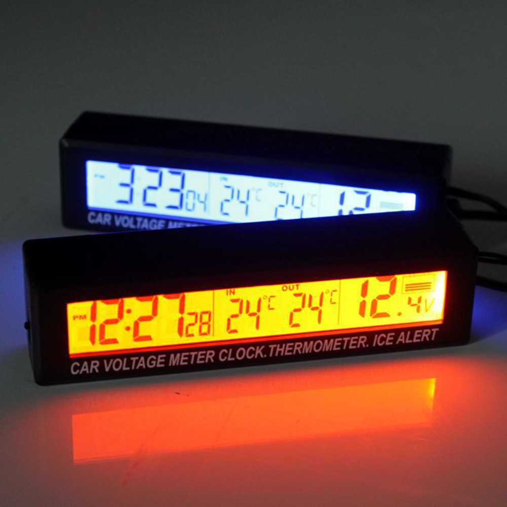 Igital LCD 時計車電圧計温度計バッテリー電圧温度モニター 12V/24V