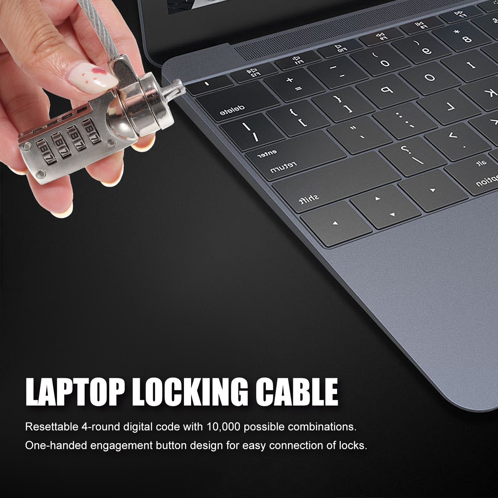 ラップトップロックケーブル 1.8m 直径 3.5mm プレミアムスチール亜鉛合金セキュリティケーブルロック プラスチックシース付き リセット可能 4ラウンド