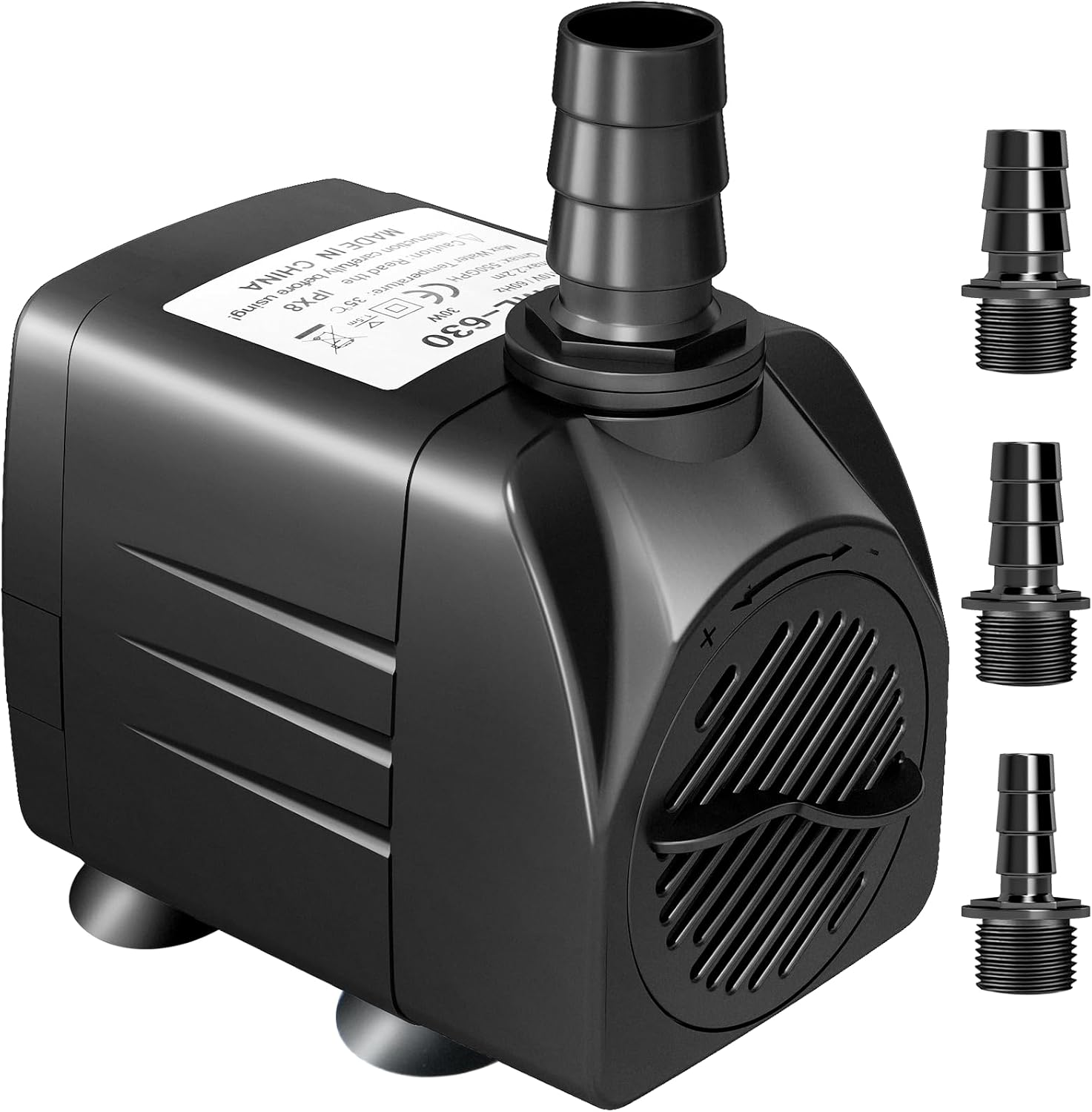 550GPH 水中ポンプ 30W 噴水ウォーターポンプ、2000L/H、7.2フィートのハイリフト、水族館、水槽、池、水力発電用の3つのノズル付き