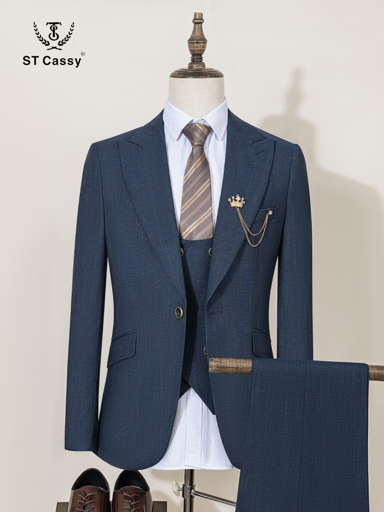ST キャシー ハイエンド ブランド フォーマル ビジネス メンズ スーツ シングルブレスト ソリッド カラー スリム フィット スーツ 結婚式 スリーピース
