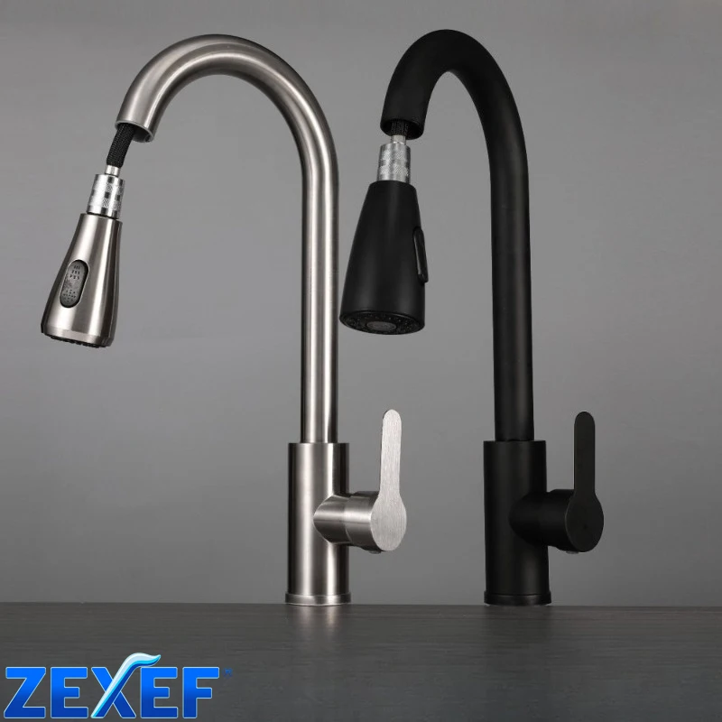 ZEXEF 関節式蛇口キッチンシンクミキサーステンレス鋼スプリング 2 つの 360 回転引き出しモードシングルレバーアクセサリー