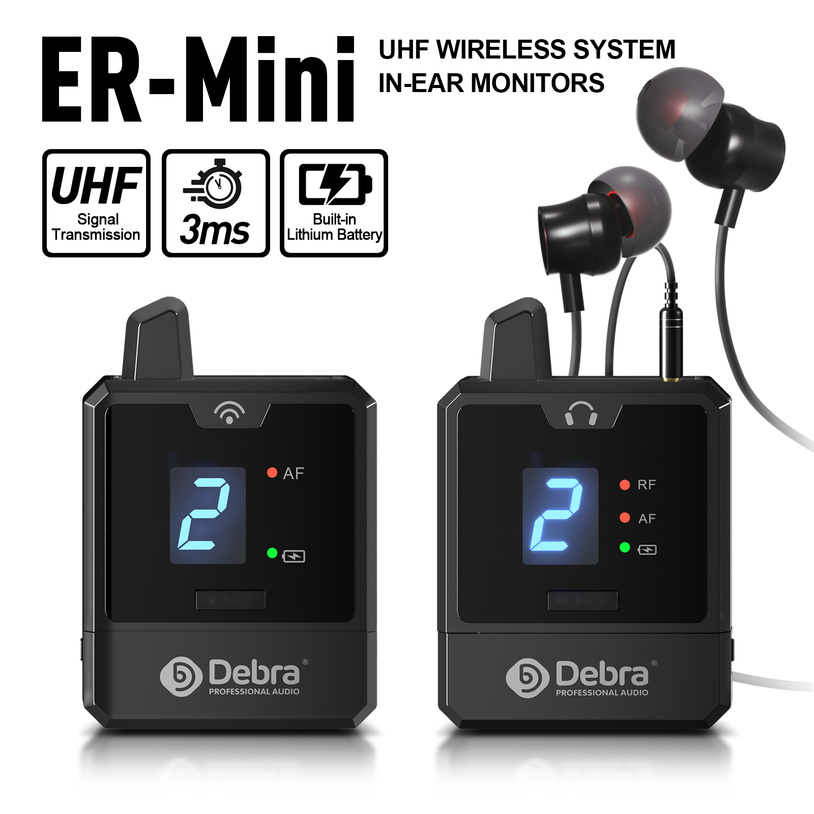 Debra ER-Mini UHF ワイヤレス インイヤー モニタリング システム超高周波遅延なしポータブル充電式インイヤー モニター システム