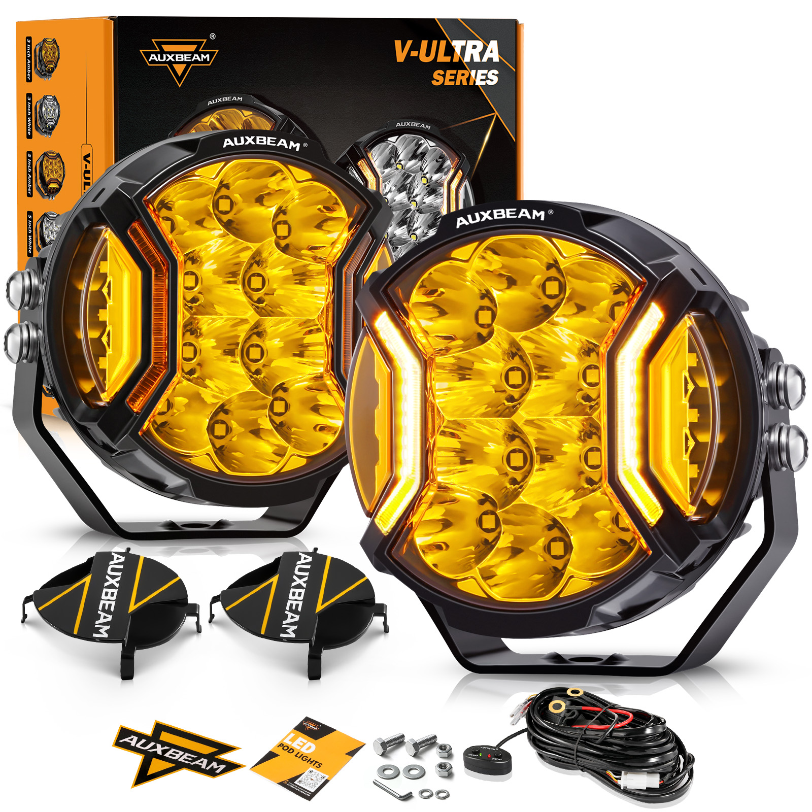 AUXBEAM 1 ペア LED ドライビングライト 3/5/7 インチラウンド LED ポッドライトフロントバンパー/ルーフ/A ピラー作業灯 V-ULTRA シリーズ