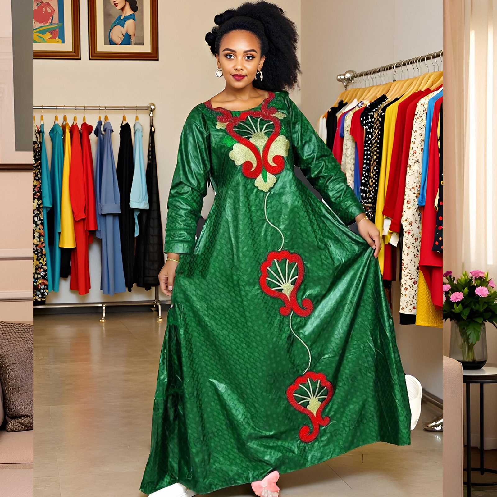 女性のためのアフリカのドレス高級 Boubou 素材豊富な刺繍デザイン