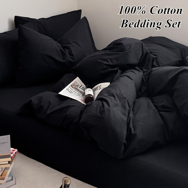 Bonenjoy 100% Cotton Bedding Set Plain Color Bedsheet Set Single/Queen/King Size Bedclothes Skin-friendly Bed Linen Set 침구세트