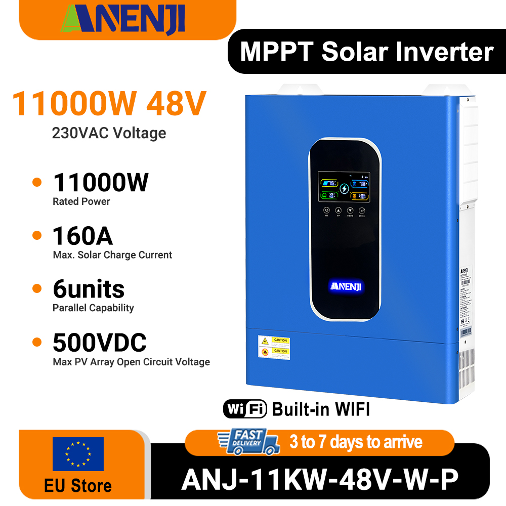 ANENJI 11KW 48V ハイブリッド ソーラー インバーター デュアル出力 内蔵 2* 5500W 120A MPPT