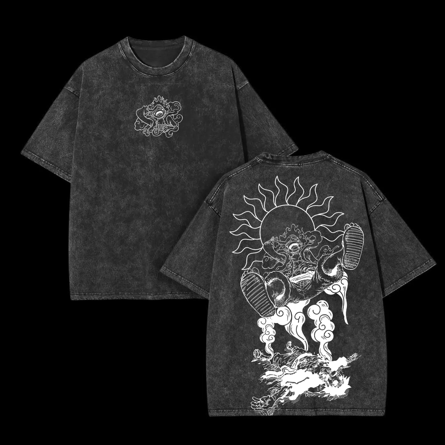 ワンピースアニメニカルフィギア 5 原宿レトロ綿洗浄 Tシャツ男性ストリート特大女性半袖ユニセックストップ