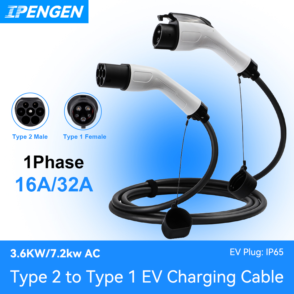 IPENGEN ポータブル 32A 7.2KW EV 充電ケーブル Type2 から Type1 EV ハイブリッド PHEV 車全長 5 メートル公共充電ステーション用