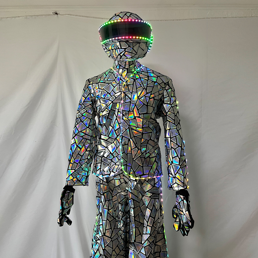 レーザーシルバー Disfraz デ ロボット LED ミラー素材竹馬ウォーカーステージショー DJ ダンス巨大ミラーデザイン特別な服
