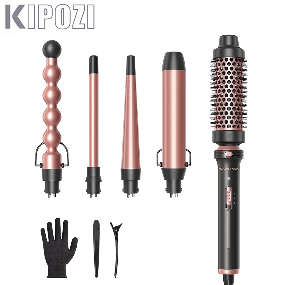KIPOZI プロフェッショナルヘアアイロン 5-in-1 ヘアツール瞬間加熱電気ヘアアイロン熱風ブラシセラミックバレル女性のための
