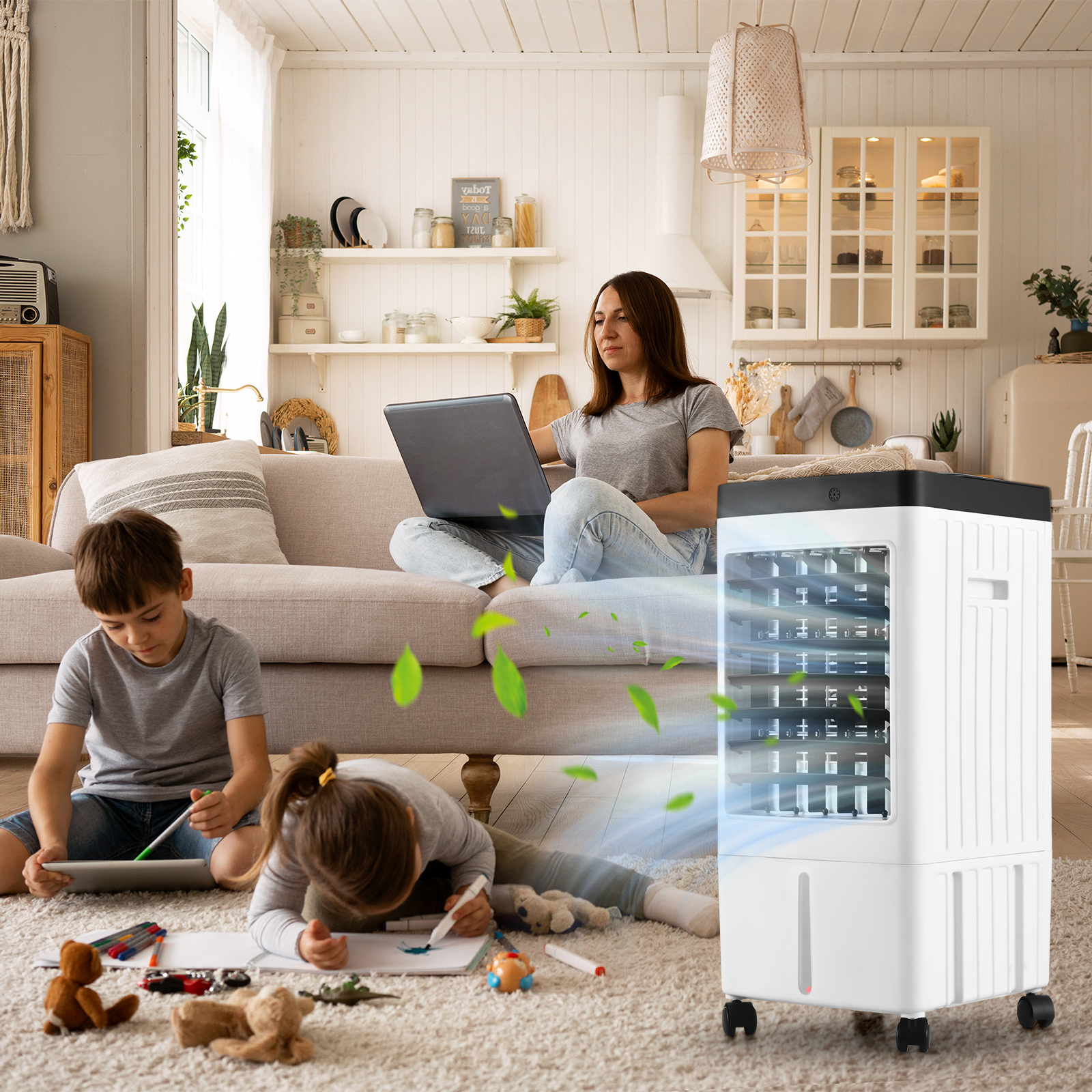蒸発空気クーラー 100°振動スワンプクーラー リモコン付き / アイスボックス 2 個 / 2.11 ガロンの水タンク 1-7 時間タイマー