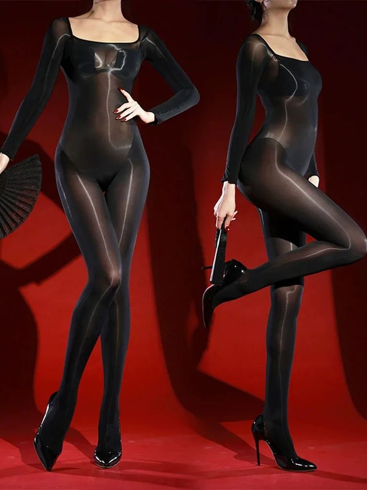 ユニセックス光沢のある光沢のあるナイロンキャットスーツボートネック Bodystocking クローズオープンクロッチボディスーツタイツセクシーなレオタード結合ジャンプスーツボディ