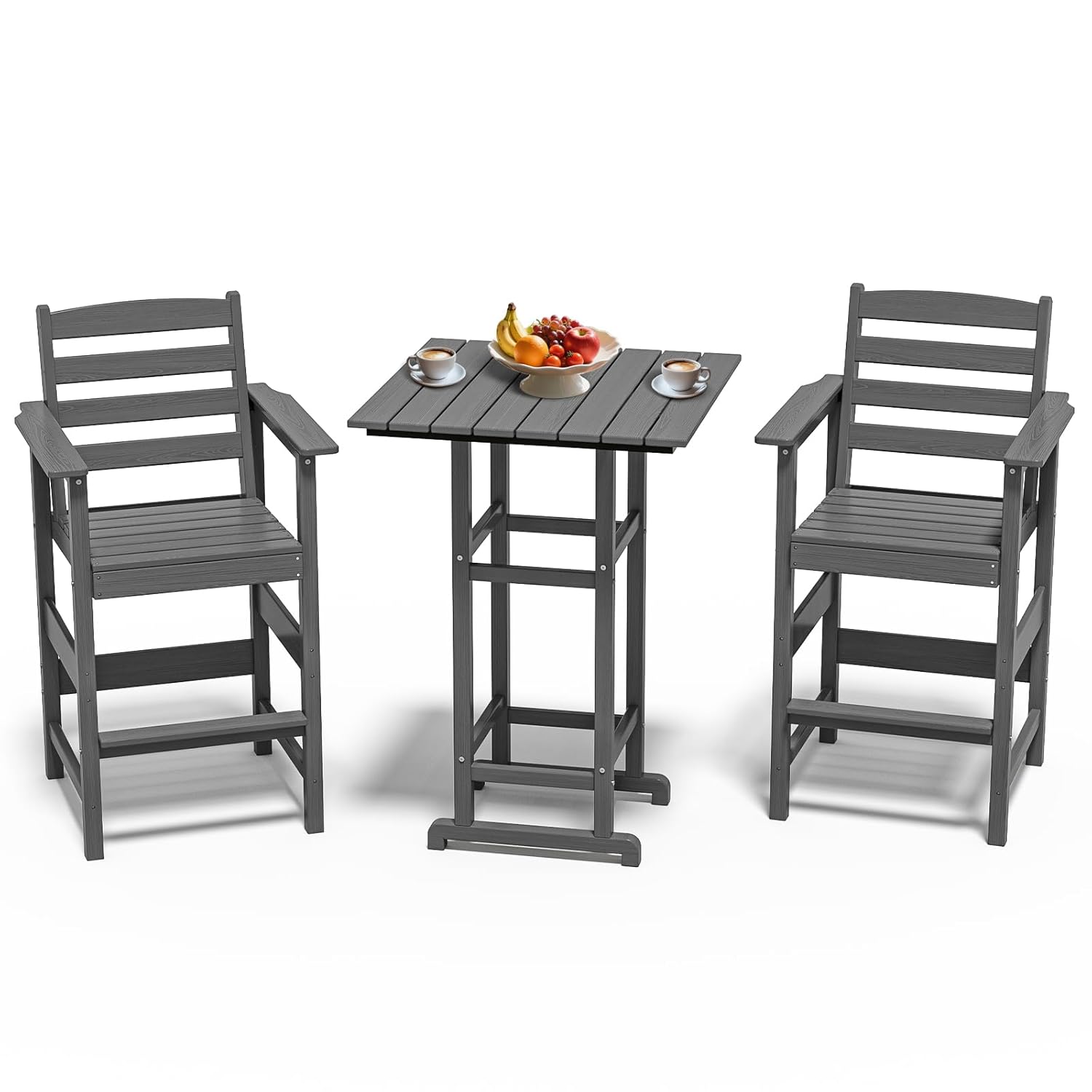 Adirondack バー ハイチェア セット 3 点、Adirondack バーチェア 2 個セット テーブル付き、HDPE 全天候型パティオ家具 バルコニー用、B